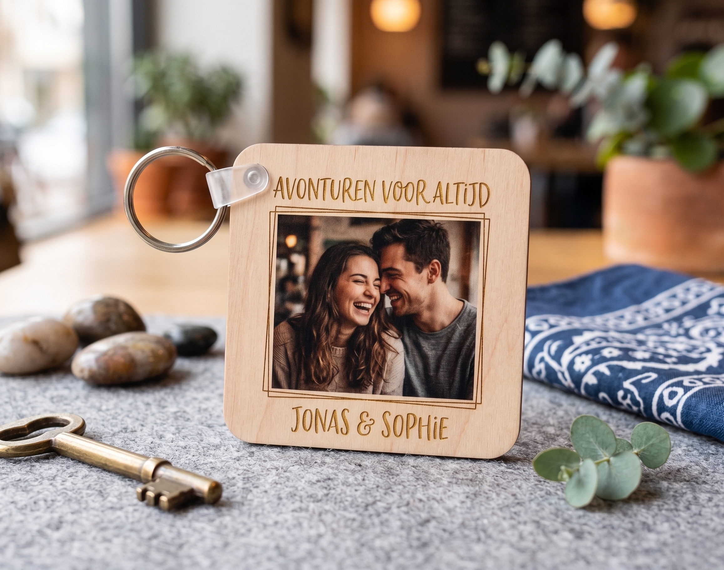 Sleutelhanger Hout vierkant